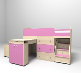 Детская кровать-шкаф Малыш 1600, корпус Дуб, фасад Розовый в Перми