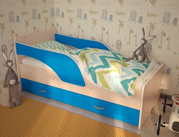 Детская кровать с ящиками Максимка, корпус Млечный дуб, фасад Синий в Перми
