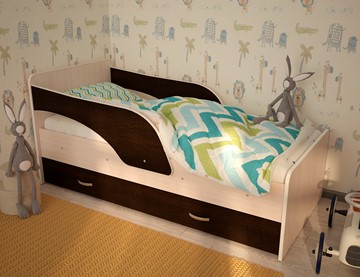 Детская кровать с ящиками Максимка, корпус Млечный дуб, фасад Венге в Перми - предосмотр