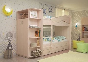 Детская кровать для девочки Мая на щитах со шкафом и ящиками, цвет Млечный дуб в Перми