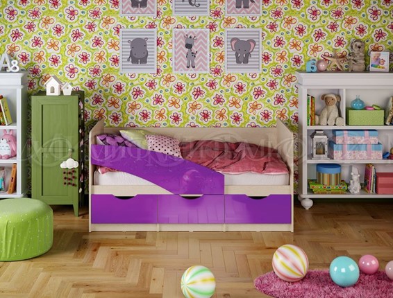 Детская кровать Бабочки 800*1600, Фиолетовый глянец в Перми - изображение