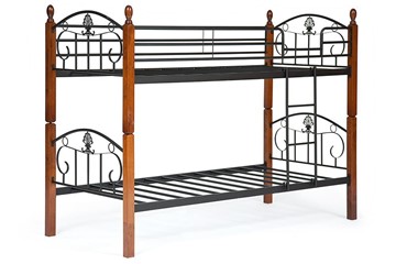 Детская кровать BOLERO двухярусная дерево гевея/металл, 90*200 см (bunk bed), красный дуб/черный в Березниках - предосмотр 2