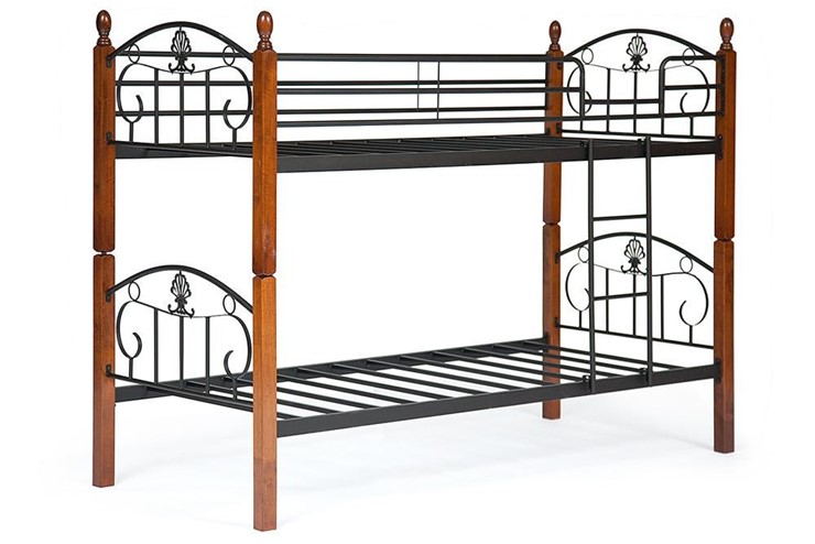 Детская кровать BOLERO двухярусная дерево гевея/металл, 90*200 см (bunk bed), красный дуб/черный в Перми - изображение 2