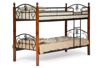 Детская кровать BOLERO двухярусная дерево гевея/металл, 90*200 см (bunk bed), красный дуб/черный в Березниках