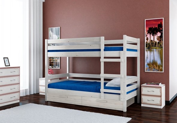 Кровать в детскую Джуниор двухъярусная с ящиками (Белый Античный) в Перми - изображение