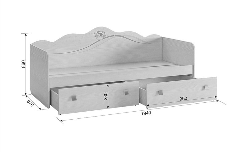 Кровать детская Фэнтези с ящиками, белый рамух в Перми - изображение 1