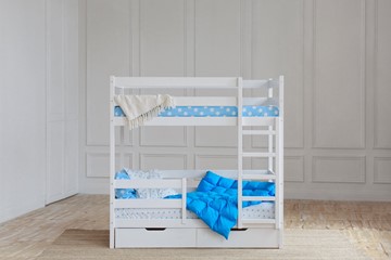 Детская двухъярусная кровать без крыши с ящиками, цвет белый в Перми