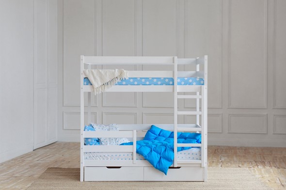 Детская двухъярусная кровать без крыши с ящиками, цвет белый в Перми - изображение