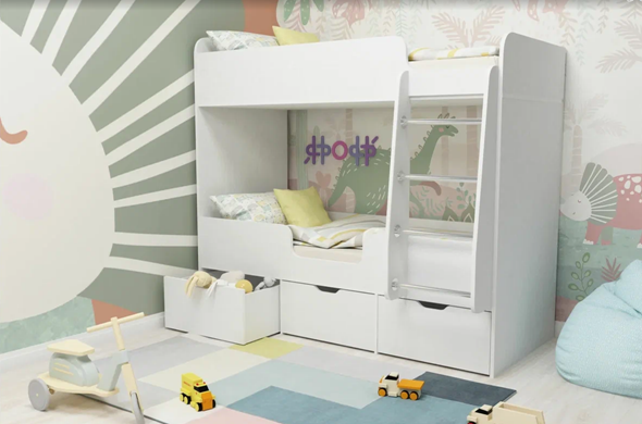 Двухэтажная детская кровать Малыш двойняшка 70х160, корпус Белое дерево, фасад Белое дерево в Чайковском - изображение