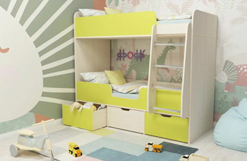 Детская 2-этажная кровать Малыш двойняшка 70х160, корпус Дуб молочный, фасад Лайм в Перми - предосмотр