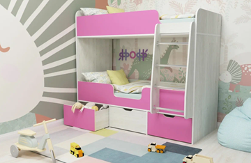 Детская двухэтажная кровать Малыш двойняшка 70х160, корпус Винтерберг, фасад Розовый в Перми - предосмотр