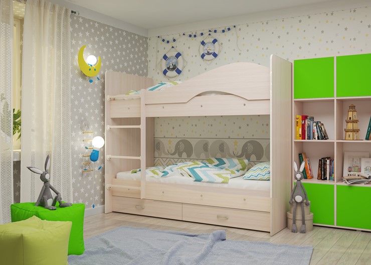 Детская 2-х ярусная кровать Мая на щитах, цвет Млечный дуб в Чайковском - изображение 2