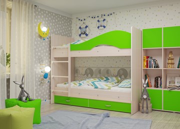 Детская 2-этажная кровать Мая на щитах, корпус Млечный дуб, фасад Салатовый в Березниках - предосмотр 2