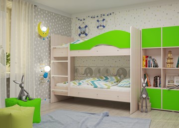 Детская 2-этажная кровать Мая на щитах, корпус Млечный дуб, фасад Салатовый в Чайковском - предосмотр 1