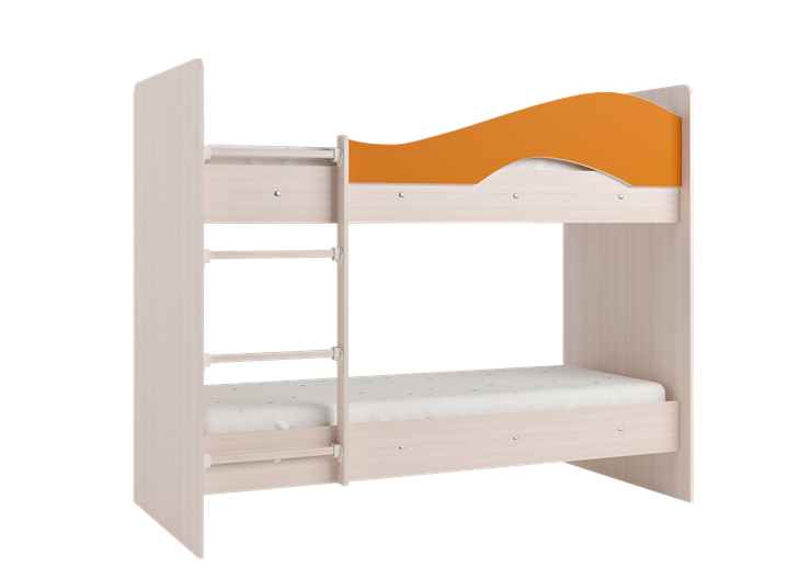 Двухъярусная кровать Мая на щитах со шкафом и ящиками, корпус Млечный дуб, фасад Оранжевый в Перми - изображение 2
