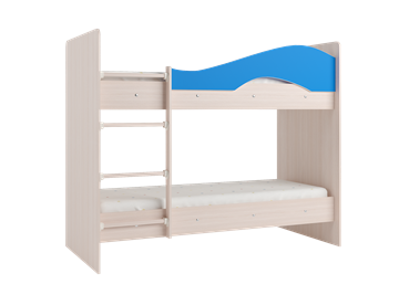 Двухэтажная кровать Мая на щитах со шкафом и ящиками, корпус Млечный дуб, фасад Синий в Перми - предосмотр 1