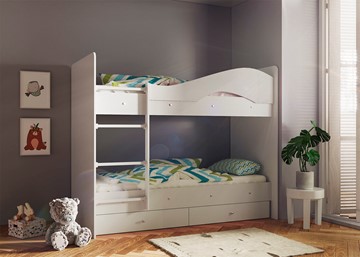 Детская двухъярусная кровать Мая с 2 ящиками на щитах, цвет Млечный дуб в Соликамске