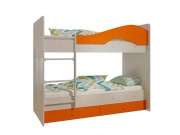 Детская 2-этажная кровать Мая с 2 ящиками на щитах, корпус Млечный дуб, фасад Оранжевый в Перми - предосмотр 4