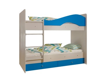 Двухэтажная детская кровать Мая с 2 ящиками на щитах, корпус Млечный дуб, фасад Синий в Соликамске - предосмотр 4