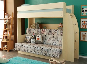 Детская 2-этажная кровать Омега-17 с диваном (Дуб млечный) в Перми - предосмотр