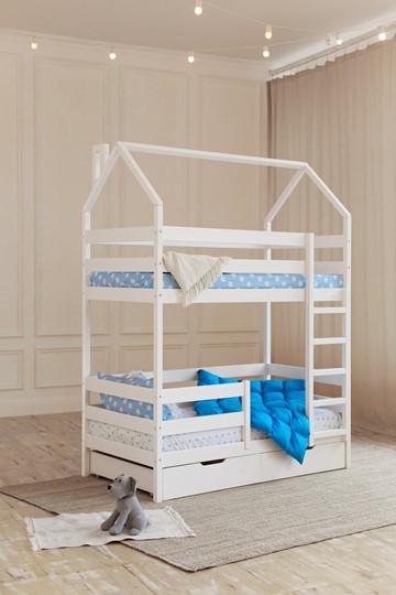 Детская двухэтажная кровать Домик с ящиками, цвет белый в Перми - изображение 6