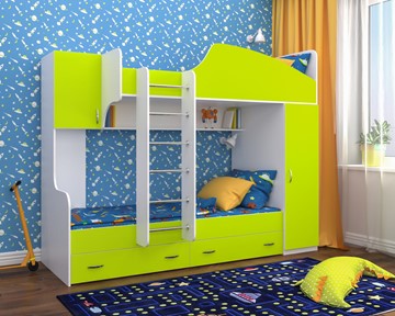 Детская кровать-шкаф Юниор-2, каркас Белое дерево, фасад Лайм в Березниках