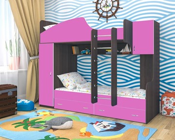 Детская кровать-шкаф Юниор-2, каркас Ясень анкор темный, фасад Розовый в Перми