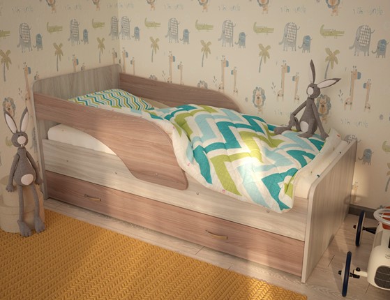 Детская кровать с бортиками Максимка, корпус Шимо светлый, фасад Шимо темный в Чайковском - изображение