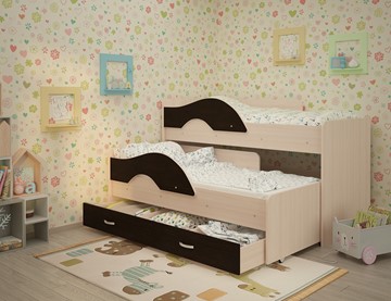 Двухэтажная детская кровать Радуга 1.6 с ящиком, корпус Млечный дуб, фасад Венге в Перми - предосмотр 1