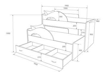 Двухъярусная кровать Радуга 1.6 с ящиком, корпус Шимо светлый, фасад Шимо темный в Перми - предосмотр 1