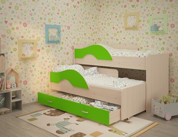 Детская двухэтажная кровать Радуга 1.6 с ящиком, корпус Млечный дуб, фасад Салатовый в Перми - предосмотр 1