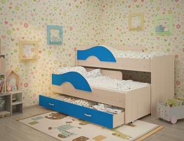 Детская 2-ярусная кровать Радуга 1.6 с ящиком, корпус Млечный дуб, фасад Синий в Перми - предосмотр 1
