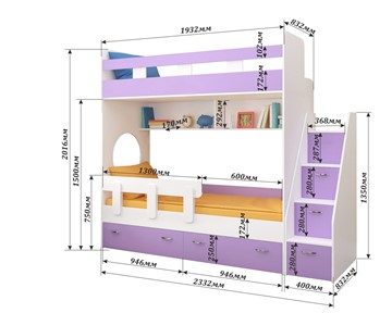 Детская 2-этажная кровать Юниор-1 с бортом, каркас Бодего, фасад Белое дерево в Перми - предосмотр 1