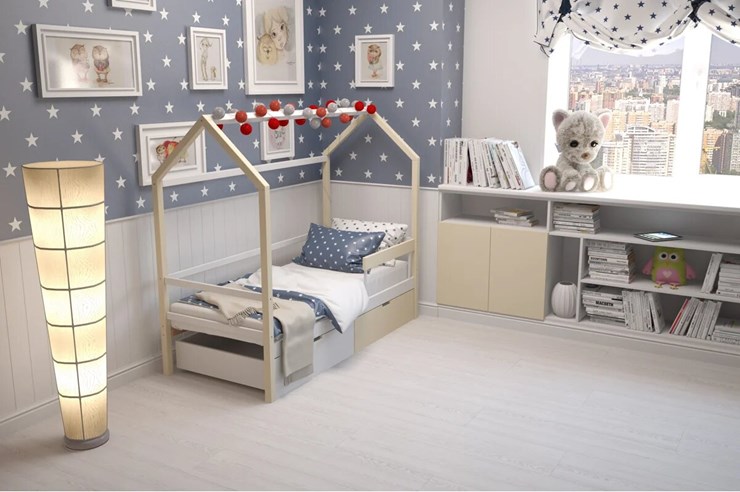 Кровать-домик детская Svogen бежево-белый в Перми - изображение 6
