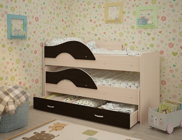 Двухэтажная детская кровать Радуга 1.6 с ящиком, корпус Млечный дуб, фасад Венге в Соликамске