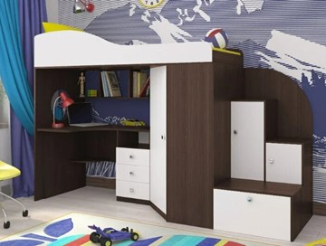 Детская кровать-шкаф Кадет-1, корпус Ясень анкор темный, фасад Белое дерево в Перми