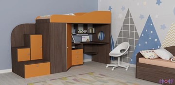 Детская кровать-шкаф Кадет-1, корпус Ясень анкор темный, фасад Оранжевый в Перми