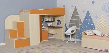 Детская кровать-шкаф Кадет-1, корпус Дуб, фасад Оранжевый в Перми
