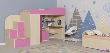 Детская кровать-шкаф Кадет-1, корпус Дуб, фасад Розовый в Перми