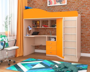 Детская кровать-шкаф Кадет-1 с металлической лестницей, корпус Дуб, фасад Оранжевый в Перми