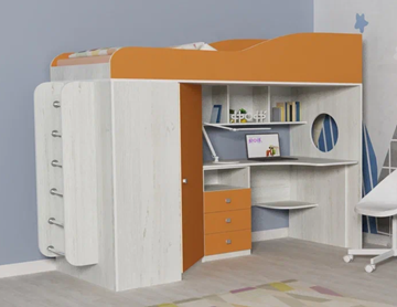 Детская кровать-шкаф Кадет-1 с металлической лестницей, корпус Винтерберг, фасад Оранжевый в Перми