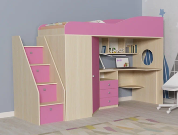 Детская кровать-шкаф Кадет-1 с универсальной лестницей, корпус Дуб, фасад Розовый в Перми