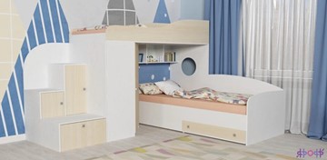 Детская кровать-чердак Кадет-2, корпус Белое дерево, фасад Дуб в Перми - предосмотр
