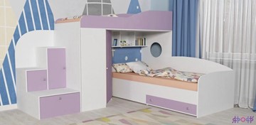 Кровать-чердак детская Кадет-2, корпус Белое дерево, фасад Ирис в Перми - предосмотр