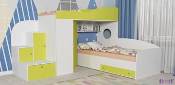 Детская кровать-чердак Кадет-2, корпус Белое дерево, фасад Лайм в Перми