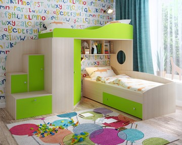 Детская кровать-шкаф Кадет-2, корпус Дуб, фасад Лайм в Перми