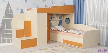Детская кровать-шкаф Кадет-2, корпус Дуб, фасад Оранжевый в Перми