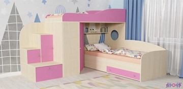 Детская кровать-чердак Кадет-2, корпус Дуб, фасад Розовый в Перми