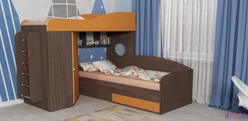 Детская кровать-шкаф Кадет-2 с металлической лестницей, корпус Бодего, фасад Оранжевый в Березниках