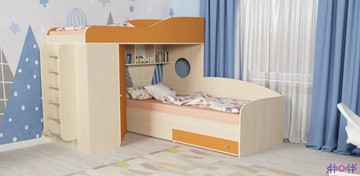 Детская кровать-шкаф Кадет-2 с металлической лестницей, корпус Дуб, фасад Оранжевый в Чайковском
